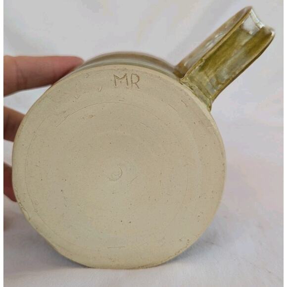 Handmade Studio Art Green Glazed Pottery Mug Signed - Picture 6 of 8
